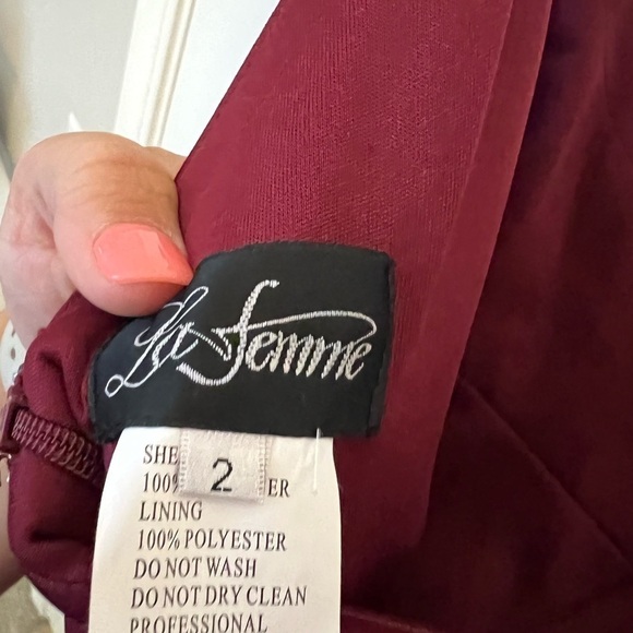 LA FEMME 28176 Red One Shoulder Prom Ball Gown Dress - Picture 9 of 9